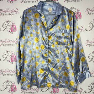 Mantles long sleeve silky satiny button up blue sun stars moon astrology sky 🌌